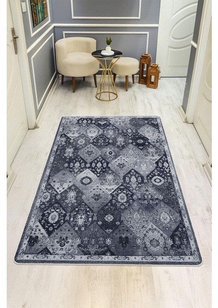 Parlak Kadife Kumaş Vıntage Dijital Baskı Dot Kaymaz Tabanlı Halı H1064