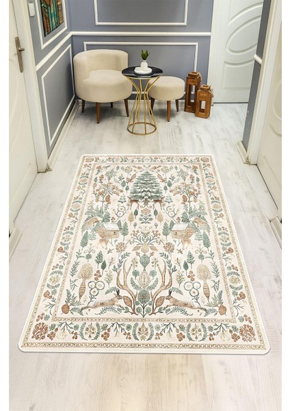 Parlak Kadife Kumaş Dijital Baskı Vintage Desenli Dot Kaymaz Tabanlı Halı H1132