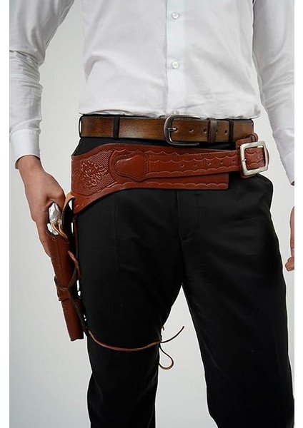 Caka Batı Kovboy Tabanca Kılıfı, Deri, Özelleştirilmiş Kemer, 35-45 Kalibre Uyumlu, 20 Mermi Kapasiteli indirimleri