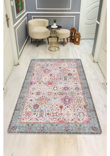 Vintage Desen Dijital Baskı Kaymaz Taban Halı H1058