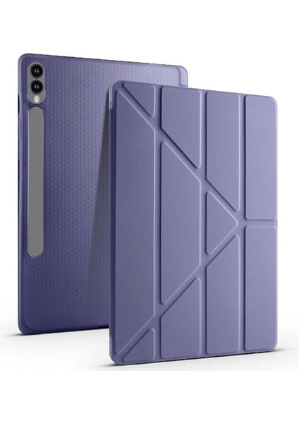 Galaxy Tab S7 Fe T735 / T737 / T730 12.4 Inç Ile Uyumlu Üçgen Katlanilir Kalemlikli Standlı Akıllı Kılıf Lavanta