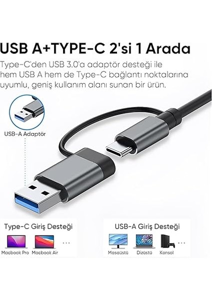 Usb-C Hub Laptop ve Macbook ile Uyumlu Çoklayıcı / 1x USB 2.0 / 1x USB 3.0 / 2x Usb-C/çevirici Çoklayıcı (7-In 1 USB Hub) fiyatları