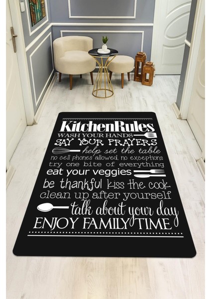 Kitchen Rules Desenli Dijital Baskı Kaymaz Taban Mutfak Halısı H0040 fiyatları