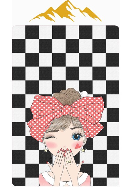 Kız Figürlü Damalı Desenli Dijital Baskı Kaymaz Taban Mutfak Halısı H0044 modelleri