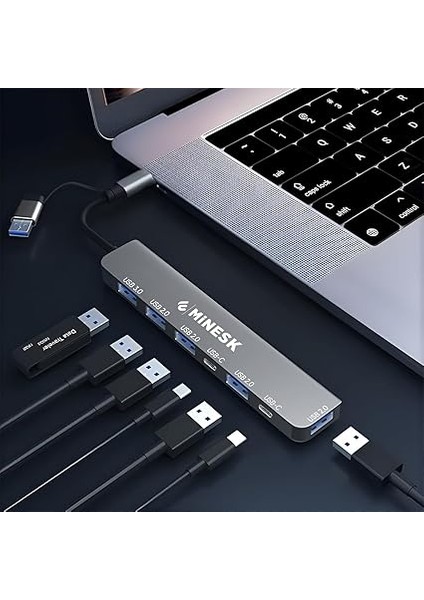 Usb-C Hub Laptop ve Macbook ile Uyumlu Çoklayıcı / 1x USB 2.0 / 1x USB 3.0 / 2x Usb-C/çevirici Çoklayıcı (7-In 1 USB Hub) fırsatları