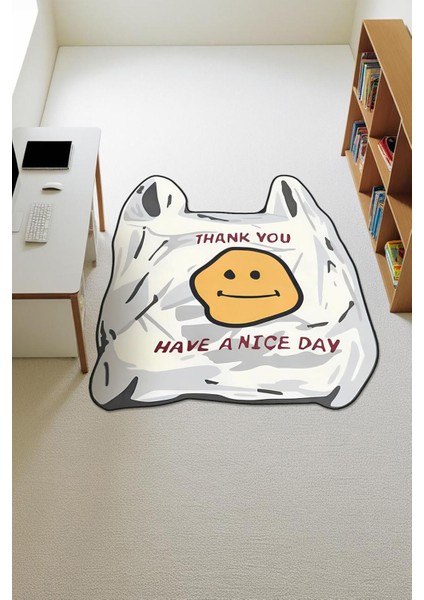 Emojili Poşet Lazer Kesim Dijital Baskı Kaymaz Taban Halı H1020