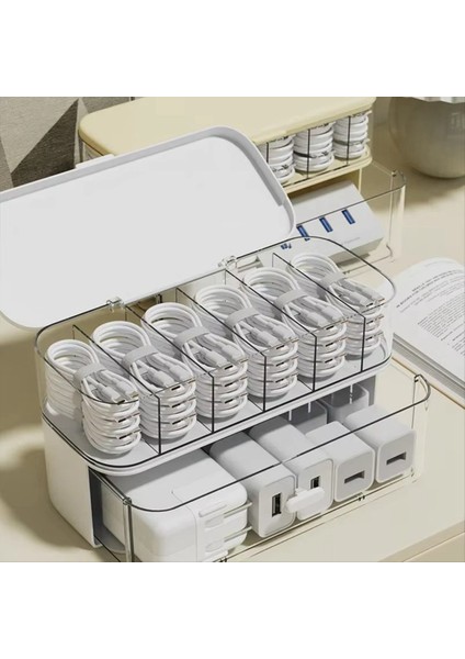 Kapaklı Kompakt Şeffaf Masaüstü Kablo Düzenleyici Kutu - Ev Düzenlemesi Için Kablosuz ve Şarj Cihazı Depolama Çözümü B (Yurt Dışından) fiyatları