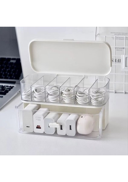 Kapaklı Kompakt Şeffaf Masaüstü Kablo Düzenleyici Kutu - Ev Düzenlemesi Için Kablosuz ve Şarj Cihazı Depolama Çözümü B (Yurt Dışından) fırsatları