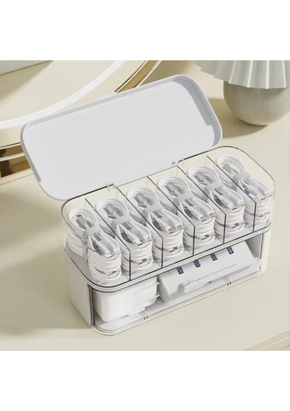 Kapaklı Kompakt Şeffaf Masaüstü Kablo Düzenleyici Kutu - Ev Düzenlemesi Için Kablosuz ve Şarj Cihazı Depolama Çözümü B (Yurt Dışından) indirimleri