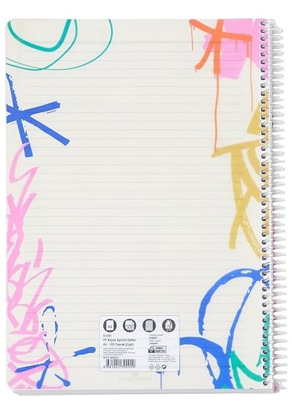 Grafiti Spiralli Defter, A4, 120 Yaprak, 70G Kağıt, Çizgili, 500 Mikron Pp Kapak, Pet Spiralli, Dayanıklı ve Kullanışlı fiyatları
