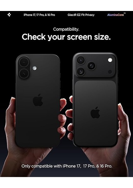 iPhone 17 Pro / 17/16 Pro ile Uyumlu Hayalet Cam Ekran Koruyucu Aluminacore Iyonlaştırılmış Güçlendirilmiş Cam Teknolojisi Kolay Kurulum Glas.tr Ez Fit Privacy Hd (2 Adet) - AGL07929 fiyatları