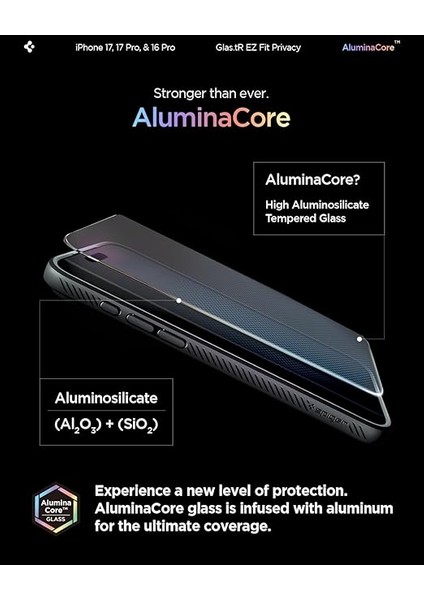 iPhone 17 Pro / 17/16 Pro ile Uyumlu Hayalet Cam Ekran Koruyucu Aluminacore Iyonlaştırılmış Güçlendirilmiş Cam Teknolojisi Kolay Kurulum Glas.tr Ez Fit Privacy Hd (2 Adet) - AGL07929 modelleri