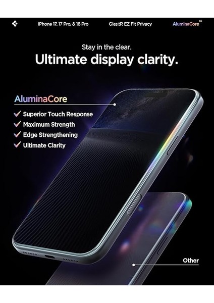 iPhone 17 Pro / 17/16 Pro ile Uyumlu Hayalet Cam Ekran Koruyucu Aluminacore Iyonlaştırılmış Güçlendirilmiş Cam Teknolojisi Kolay Kurulum Glas.tr Ez Fit Privacy Hd (2 Adet) - AGL07929 indirimleri