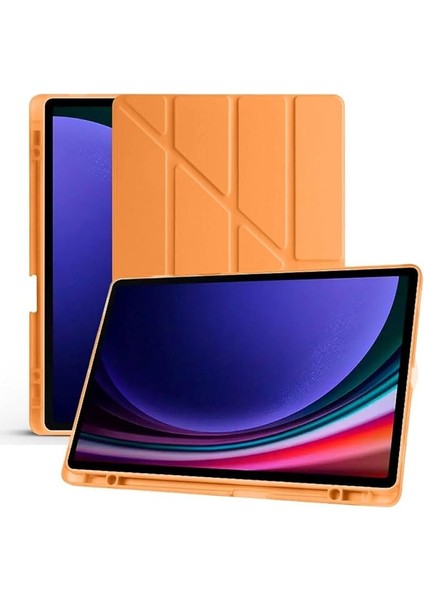 Galaxy Tab S6 Lite 2024 P610 P617 P620 10.4 Kalem Bölmeli, Smart Cover, Stand Özellikli, Pu Deri Koruyucu Kılıf (S Pen Uyumlu) (Turuncu)