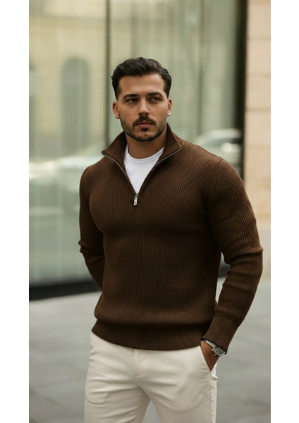 Erkek Balıkçı Zip Yaka Uzun Kollu Triko