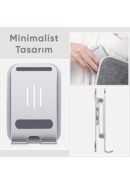 Çok Yönlü 360° Dönebilen Metal Gövdeli Telefon Standı Ayarlanabilir ve Katlanabilir Masa Üstü Ev ve Ofis Kullanımı Için Tüm Telefonlarla Uyumlu Tutucu (Gümüş) modelleri