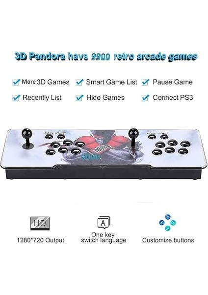 Retro Oyun Konsolu 60000 Dahili Oyun Atari Salonu Oyunları Tek Veya 2 Kişilik 4 Çekirdekli Çalışmagelişmiş Asımd Destekli Armu8 Işlemci 24CM x 76CM (Monitör Dahil Değildir) M10 modelleri