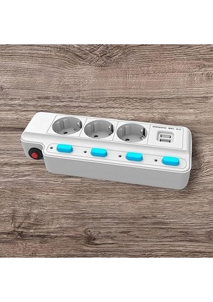 Termal Akım Korumalı 2500W 10 Amper 3 Lü Priz 1.5 Metre Uzatma Kablosu Çoklu Priz 2 USB Çocuk Korumalı fiyatları