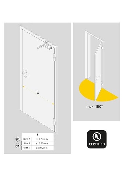 Kapı Hidroliği 300 Serisi Dar Tip Montaj Ayarlı (2-4) (40-80 Kg) Kapı Yayı, Gümüş indirimleri