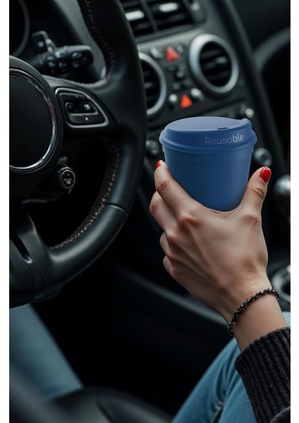 Reusable Cup/tekrar Kullanılabilir Kapaklı Kahve Kupası/taşınabilir Sert Plastik Bardak - 3'lü Lacivert Renk- 300ML / Yıkanabilir/bpa & Bps Içermez fırsatları