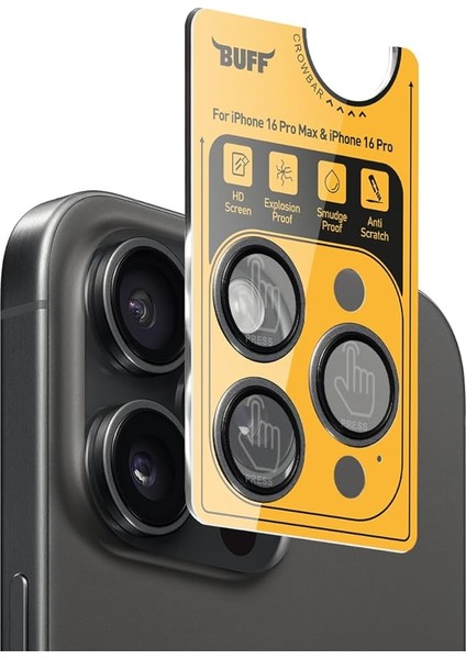 Labs iPhone 16 Pro Max / 16 Pro ile Uyumlu Titanyum 9h Lens Koruyucu (Black)