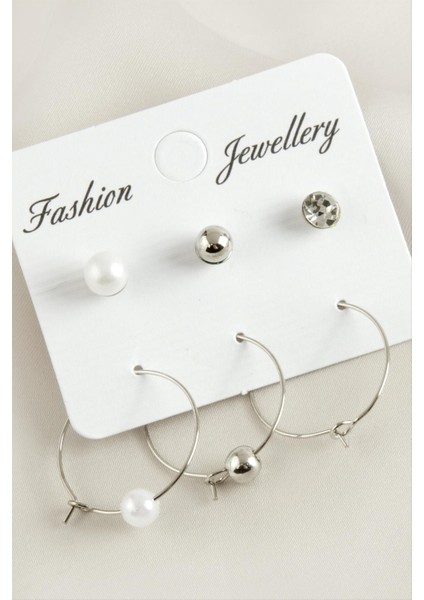 6 Adet Inci Halka Taşlı Küpe 2,5 cm