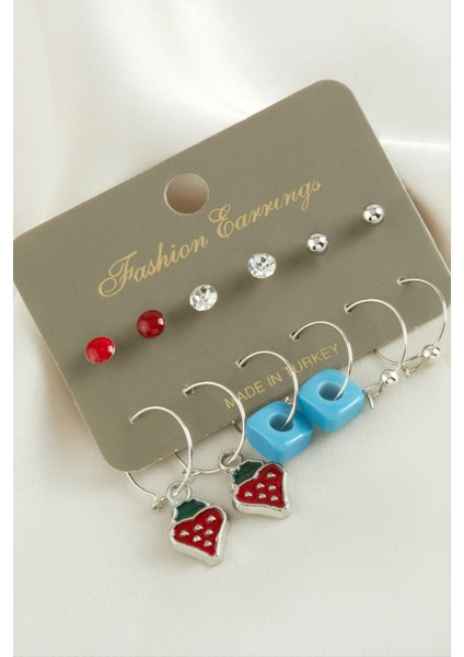 12 Adet Çilek Mineli Halka Küpe