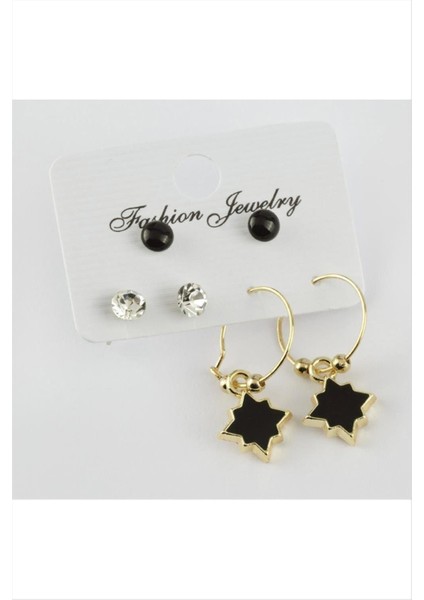 6 Adet Yıldız Mineli Halka Küpe