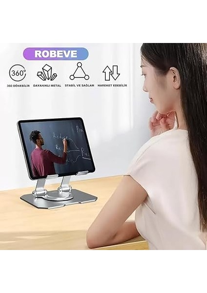 Tablet Standı 360 Derece Dönebilen Tablet Stand Katlanabilir Metal Tablet Tutucu Standı Tablet ve Telefon Tutucu Stant Tablet Tutucu Metal (Metalik Gri) fiyatları