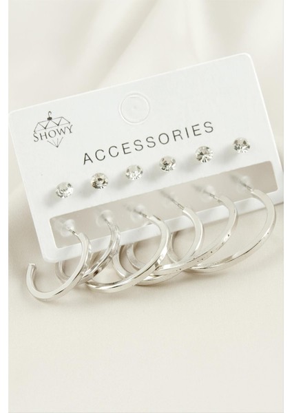 12 Adet Ezme Taşlı Halka Küpe