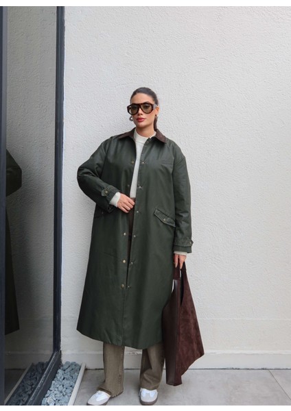 Kadife Yaka Çıtçıtlı Trench