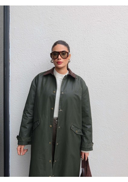 Kadife Yaka Çıtçıtlı Trench fiyatları