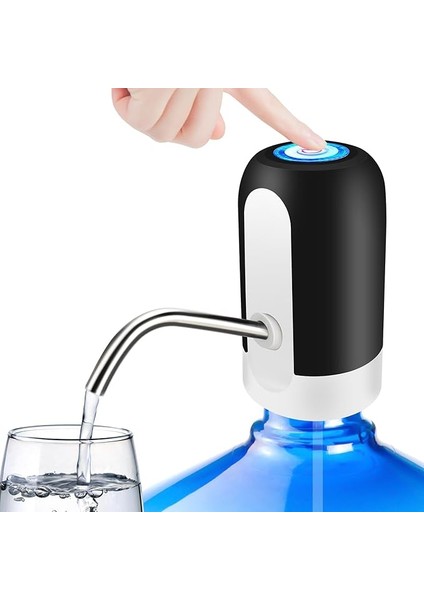 Taşınabilir Su Şişesi Pompası, 5 Galon Evrensel Şişe Elektrikli Su Sebili, Anahtarlı ve USB Şarjlı, Kamp, Mutfak, Atölye, Garaj (Siyah)