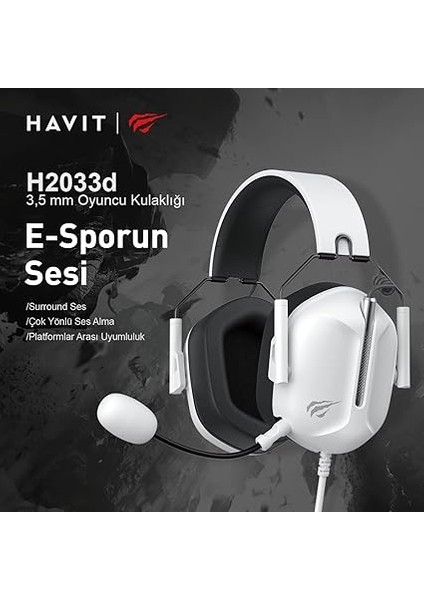 Gamenote H2033D Mikrofonlu 50MM Speaker Gaming Kulaklık 3.5mm Jack (Beyaz) indirimleri