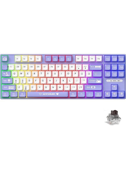 Ajazz AK870 Mc Kablolu Mekanik Oyun Klavyesi Mor Klavye Brown Switch
