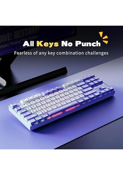 Ajazz AK870 Mc Kablolu Mekanik Oyun Klavyesi Mor Klavye Brown Switch modelleri