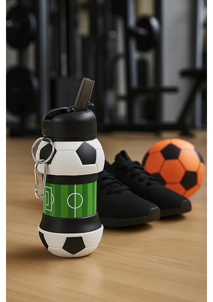 Store Futbol, Basketbol ve Tenis Topu Şeklinde Katlanabilir Matara, 0.5l Silikon Spor Su Şişesi, Taşınabilir ve Hafif (Futbol) fiyatları