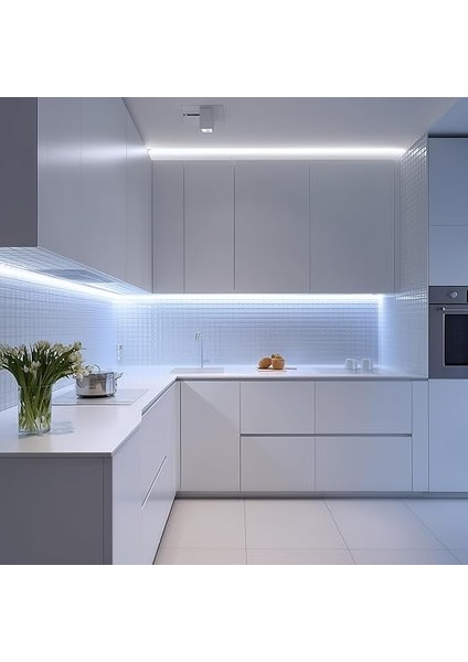 Metre Beyaz Şerit LED Işık Çıt Çıt Anahtar Tak Çalıştır Hazır Set Adaptör Dahil, Açma-Kapama Düğmesi, Mutfak, Tezgah, Dolap Içi, Ayna, Tv Ünitesi Aydınlatma modelleri