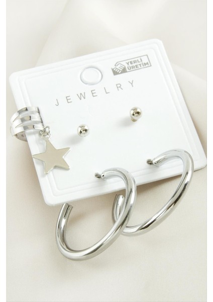 5 Adet Yıldız Boru Halka Küpe 2,5 cm