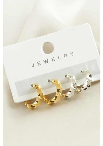 4 Adet Baklava Desenli Halka Küpe