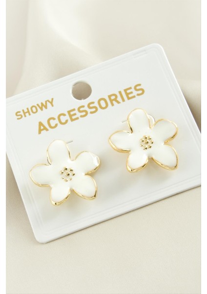 Çiçek Mineli Metal Küpe