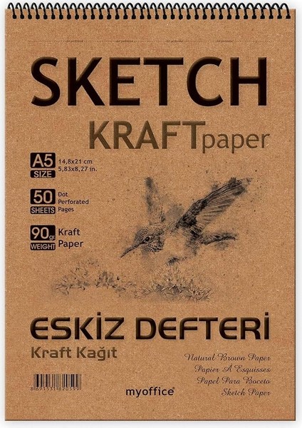 Kraft Kağıt A5 Eskiz Defteri 90 Gr. Spiralli 50 Yaprak Sketchbook