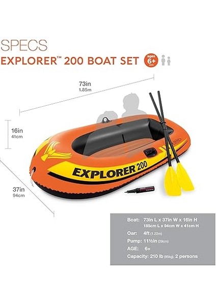 58331 Explorer 200 Bot+Kürek+Pompa Set 185 Cm, Su Sporları, Plaj Malzemesi, Şişme Ürün, Yüzme Aksesuarı, Kamp, Dalış, Güvenlik fiyatları