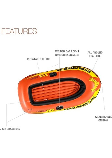 58331 Explorer 200 Bot+Kürek+Pompa Set 185 Cm, Su Sporları, Plaj Malzemesi, Şişme Ürün, Yüzme Aksesuarı, Kamp, Dalış, Güvenlik fırsatları