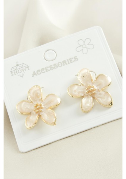 Çiçek Mineli Metal Küpe