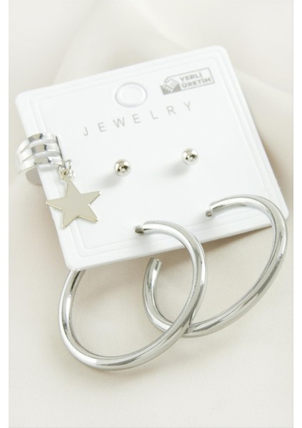 5 Adet Yıldız Boru Halka Küpe 3,5 cm