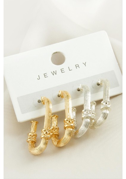 4 Adet Oval Halka Küpe