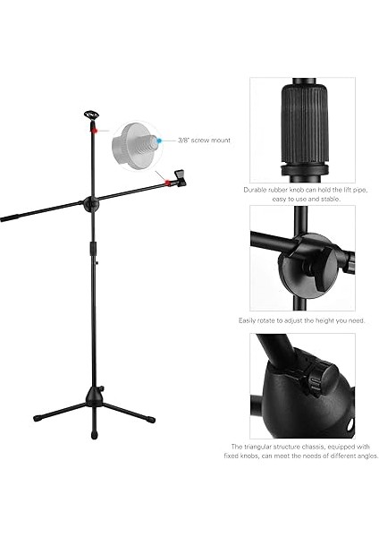 Mikrofon Tripod Stand Boom Zemin Modeli Ayarlanabilir Yükseklik Hafif Ağırlık Ağır Hizmet Kablolu Kablosuz Mikrofon Için Katlanabilir Canlı Ses Mic Klip Tutucularla Sahne Performansı Siyah fırsatları