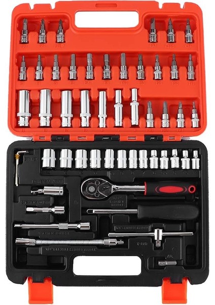 Cırcır Anahtarı 20CM Cırcır Anahtarı Soket Seti Için Uygun Oto Tamir Için Değiştirme, 53 Adet 1/4in Soket Seti Cırcır Tork Anahtarı Combo Cr ‑ V Oto Araba Tamir Alet Takımı