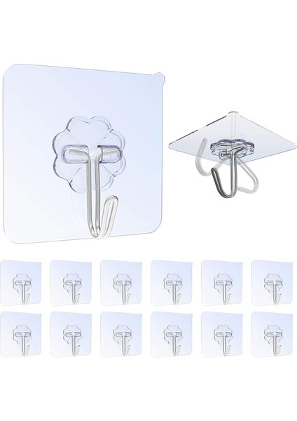 12 Adet Kanca, Kendinden Yapışkanlı Havlu Askısı, Maks. 8 Kg, Şeffaf, Delme Gerektirmez, Yapışkan Kanca, Banyo, Mutfak Için